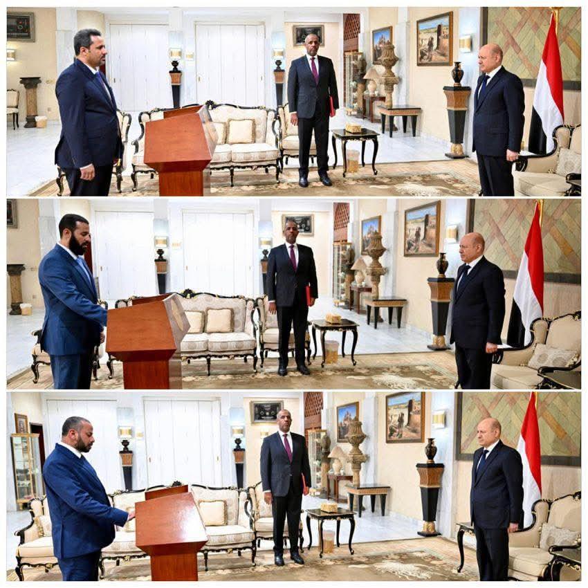محافظو محافظات لحج وابين والضالع يؤدون اليمين الدستورية امام رئيس مجلس القيادة الرئاسي
